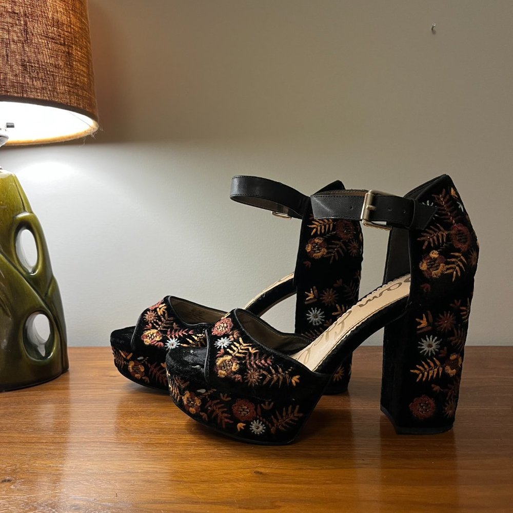 Sam Edelman Embroidered Velvet Platform Sandals